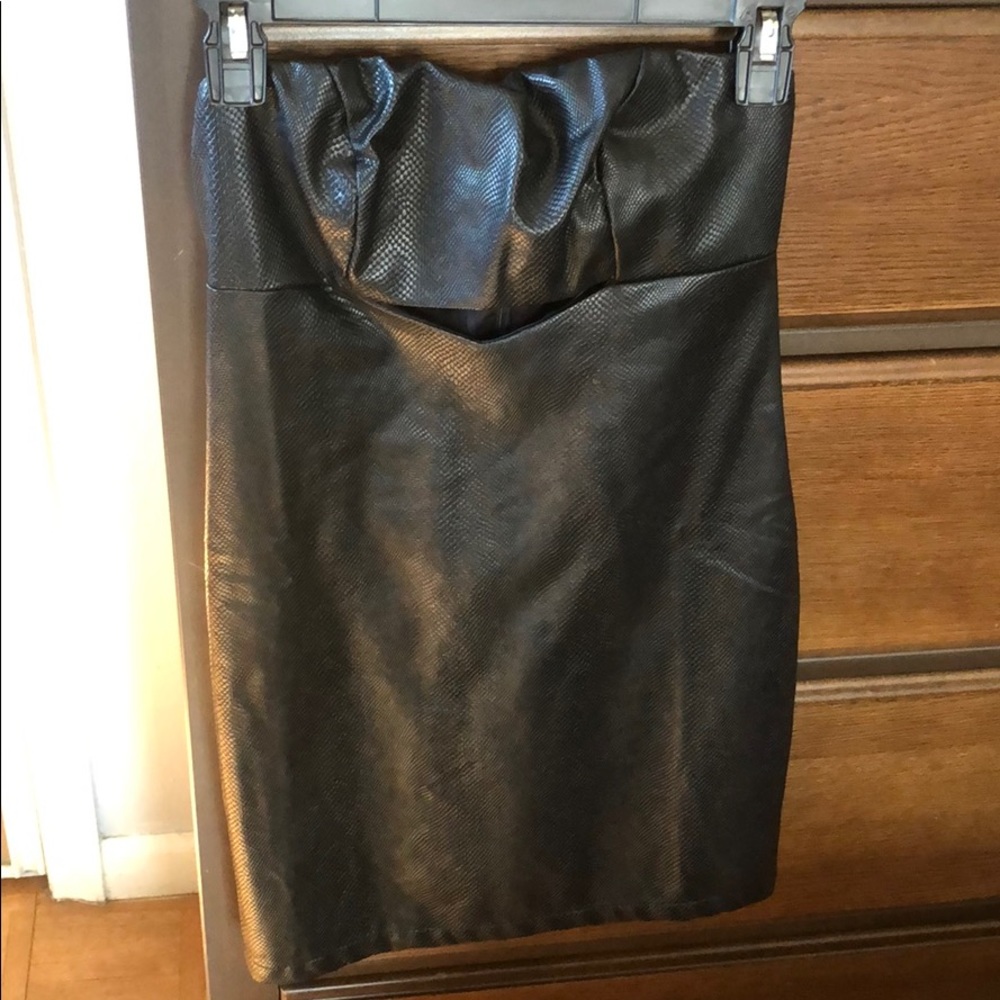 Leather black mini dress
